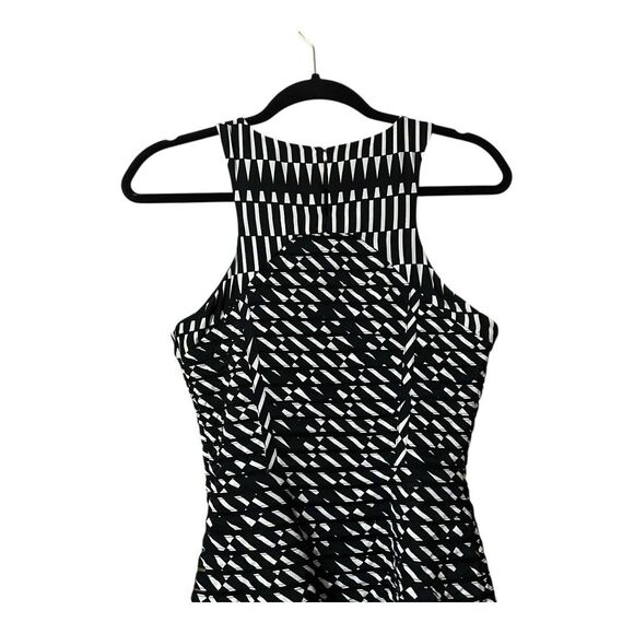 PARKER XS Black White Geo Silk Mesh Fit Flare Panel Dress Cocktail Party - Picture 5 of 6